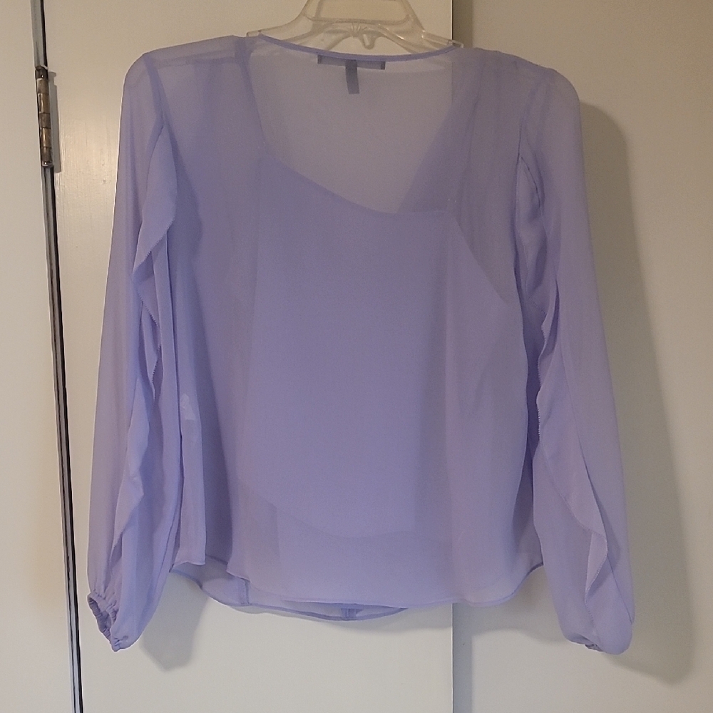White House Black Market Lavender Ruffle Blouse - Picture 4 of 5